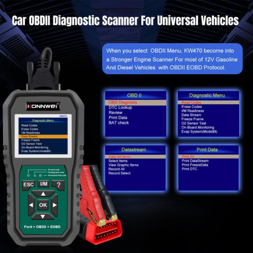 Outil de diagnostic de panne OBD2 pour voiture KONNWEI KW470, écran couleur 2,8 pouces, pour Ford (noir et vert) SK101A648-043