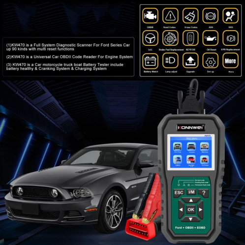 Outil de diagnostic de panne OBD2 pour voiture KONNWEI KW470, écran couleur 2,8 pouces, pour Ford (noir et vert) SK101A648-043