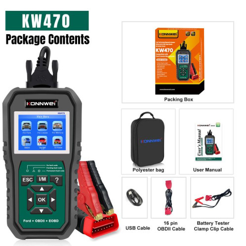 Outil de diagnostic de panne OBD2 pour voiture KONNWEI KW470, écran couleur 2,8 pouces, pour Ford (noir et vert) SK101A648-043