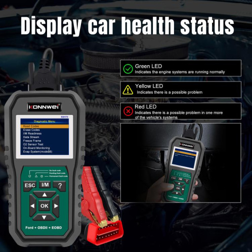 Outil de diagnostic de panne OBD2 pour voiture KONNWEI KW470, écran couleur 2,8 pouces, pour Ford (noir et vert) SK101A648-043