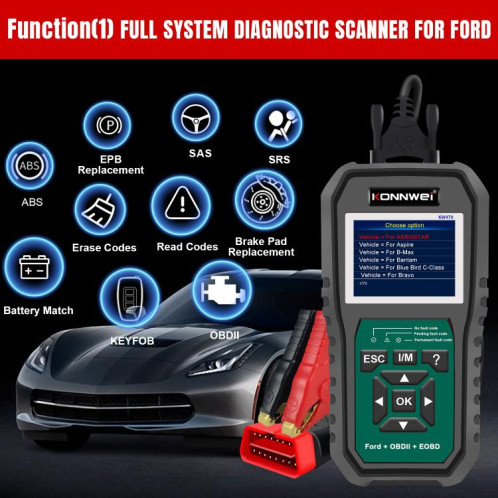 Outil de diagnostic de panne OBD2 pour voiture KONNWEI KW470, écran couleur 2,8 pouces, pour Ford (noir et vert) SK101A648-043