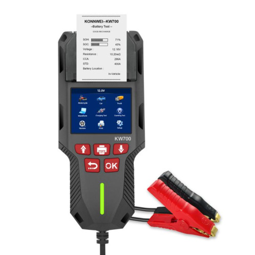 Testeur de batterie de voiture KONNWEI KW700 12 V/24 V, écran couleur 2,8 pouces, avec imprimante (noir) SK201A801-020