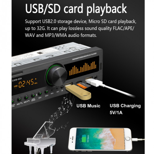 SWM-80B DC12V Car MP3 Support MP3 FM / AM & Bluetooth et Bluetooth et assistant téléphonique mobile SH8070121-016