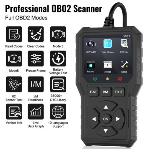 Lecteur de codes d'erreur de moteur de voiture FOXSUR V529 OBD2 (noir) SF201A780-010