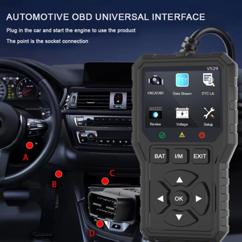 Lecteur de codes d'erreur de moteur de voiture FOXSUR V529 OBD2 (noir) SF201A780-010