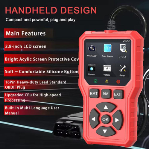 Lecteur de codes d'erreur de moteur de voiture FOXSUR V529 OBD2 (rouge) SF201B1588-010