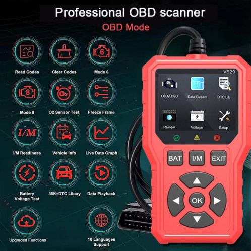 Lecteur de codes d'erreur de moteur de voiture FOXSUR V529 OBD2 (rouge) SF201B1588-010