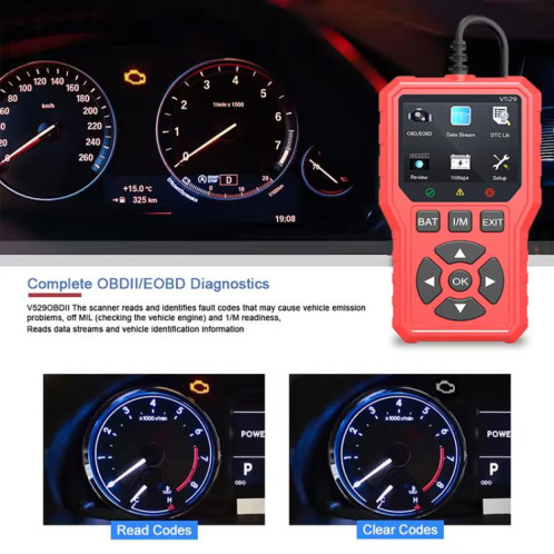 Lecteur de codes d'erreur de moteur de voiture FOXSUR V529 OBD2 (rouge) SF201B1588-010