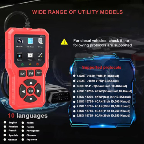 Lecteur de codes d'erreur de moteur de voiture FOXSUR V529 OBD2 (rouge) SF201B1588-010