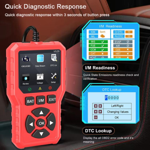 Lecteur de codes d'erreur de moteur de voiture FOXSUR V529 OBD2 (rouge) SF201B1588-010