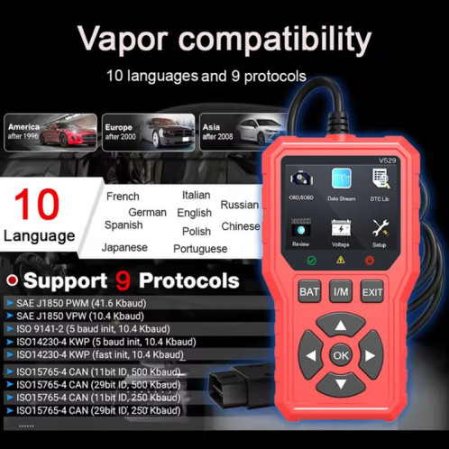 Lecteur de codes d'erreur de moteur de voiture FOXSUR V529 OBD2 (rouge) SF201B1588-010