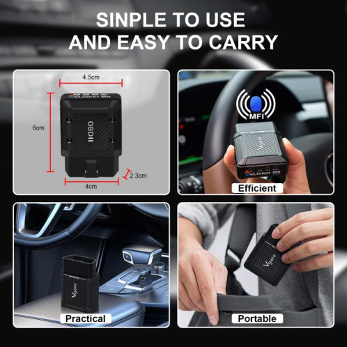 Scanner OBD2 Bluetooth pour voiture Vgate vLinker MS 12 V/24 V (noir) SV801A1745-011