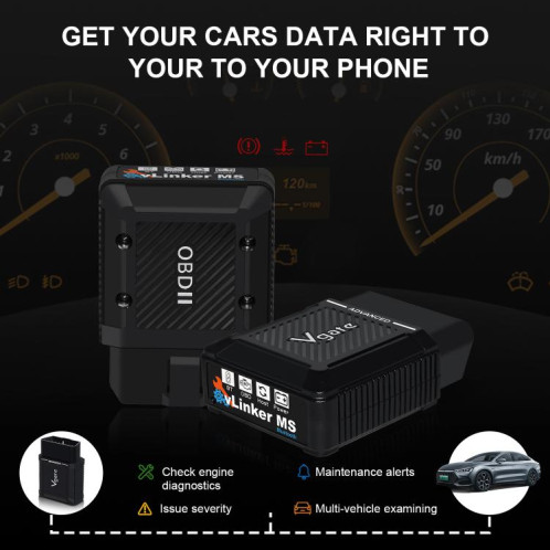 Scanner OBD2 Bluetooth pour voiture Vgate vLinker MS 12 V/24 V (noir) SV801A1745-011