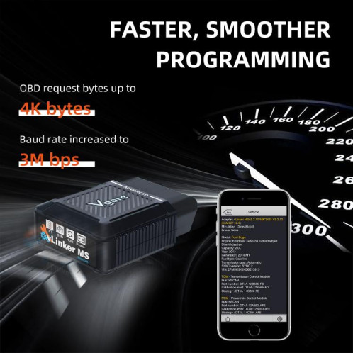 Scanner OBD2 Bluetooth pour voiture Vgate vLinker MS 12 V/24 V (noir) SV801A1745-011