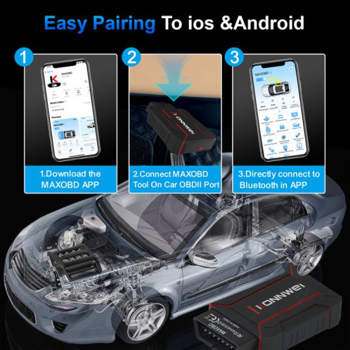 Outil de diagnostic complet KONNWEI MAXOBD pour voiture, lecture de codes OBD2 (noir) SK001A1266-014