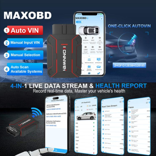 Outil de diagnostic complet KONNWEI MAXOBD pour voiture, lecture de codes OBD2 (noir) SK001A1266-014