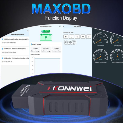 Outil de diagnostic complet KONNWEI MAXOBD pour voiture, lecture de codes OBD2 (noir) SK001A1266-014