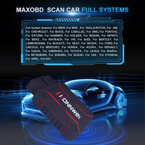 Outil de diagnostic complet KONNWEI MAXOBD pour voiture, lecture de codes OBD2 (noir) SK001A1266-014