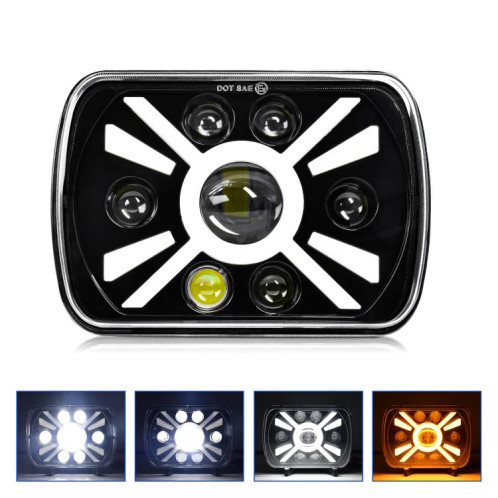 Phare carré modifié Y23 H4 7 pouces à sept perles pour Jeep Wrangler (noir) SH401A669-08
