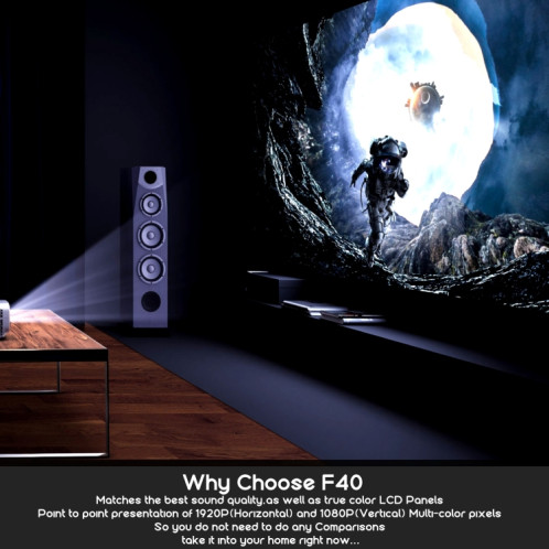 VIVIBRIGHT F40 1920x1080 4200 Lumens Projecteur intelligent sans fil de cinéma maison portable avec télécommande, Version Android SV8279871-07
