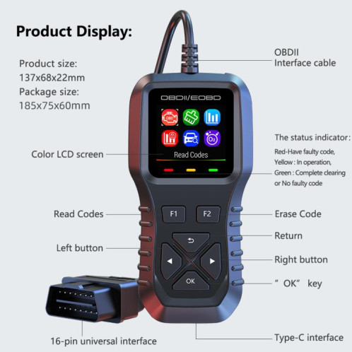 Outil de diagnostic OBDII K1 pour voiture, détecteur intelligent de pannes moteur (gris noir) SH101A365-013