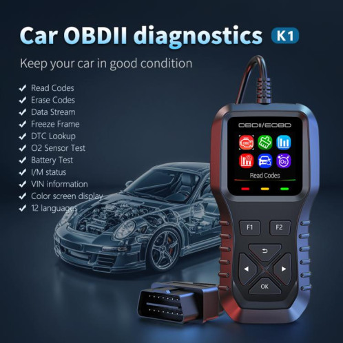 Outil de diagnostic OBDII K1 pour voiture, détecteur intelligent de pannes moteur (gris noir) SH101A365-013