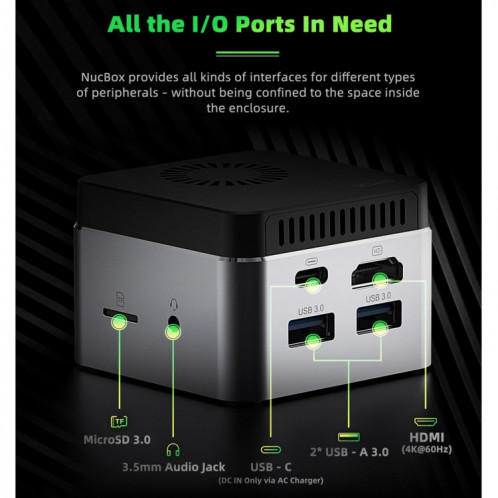 Mini PC système GMK NucBox Windows 10, Intel Celeron J4125 Quad Core 64bit 14nm 2GHz-2.7GHz, prise en charge WiFi et Bluetooth et RJ45, 8 Go + 128 Go, SH24011760-029
