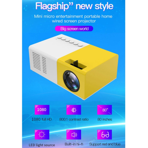 J9 1920x1080P 15 ANSI Mini projecteur numérique HD pour cinéma maison portable, version de base, (noir blanc) SH401B1683-020