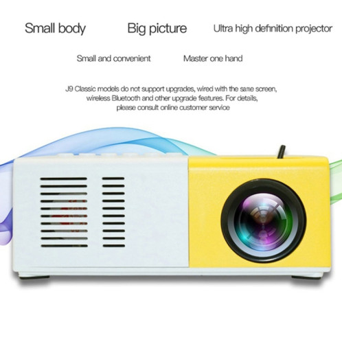 J9 1920x1080P 15 ANSI Mini projecteur numérique HD pour cinéma maison portable, version de base, prise AU (jaune blanc) SH404A762-020