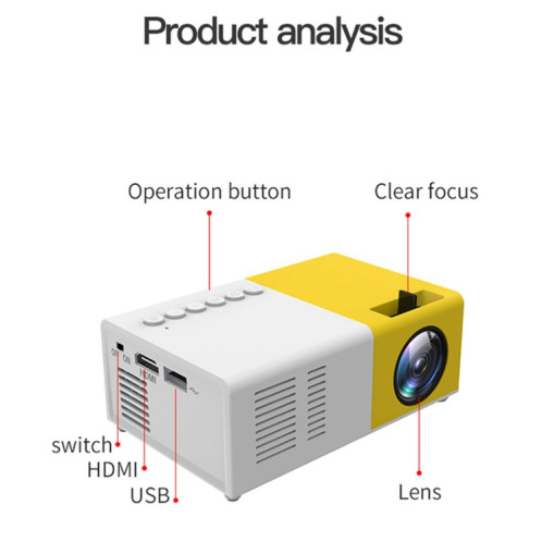 J9 1920x1080P 15 ANSI Mini projecteur numérique HD pour cinéma maison portable, version de base, prise AU (jaune blanc) SH404A762-020