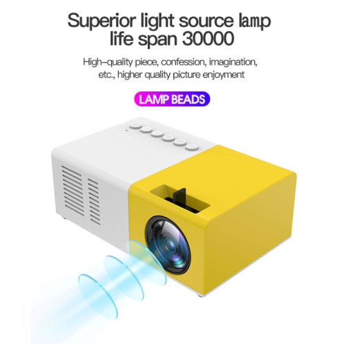 J9 1920x1080P 15 ANSI Mini projecteur numérique HD pour cinéma maison portable, version de base, prise AU (jaune blanc) SH404A762-020