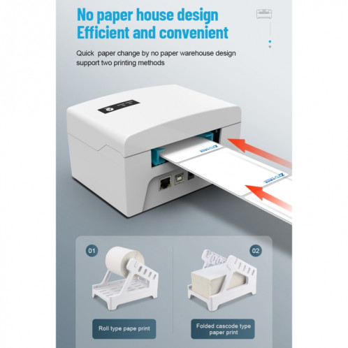Imprimante d'étiquettes de factures express ZJ-8600 76x130 à papier simple, version USB + Bluetooth, SH63011513-016