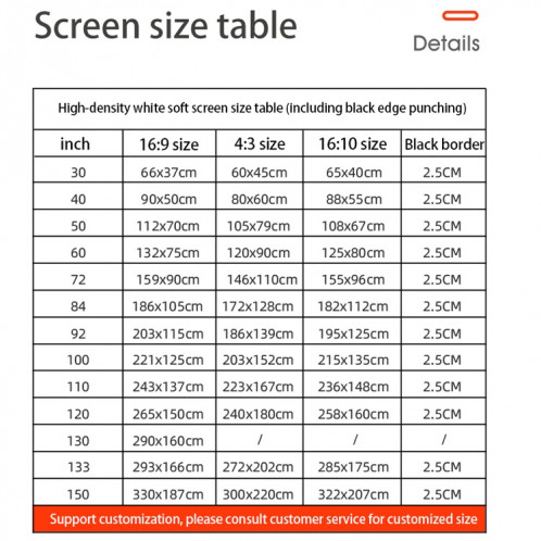 Rideau de film de projecteur en polyester haute densité pliable simple, taille : 100 pouces (16:9) zone de projection : 221 x 125 cm SH24061475-013