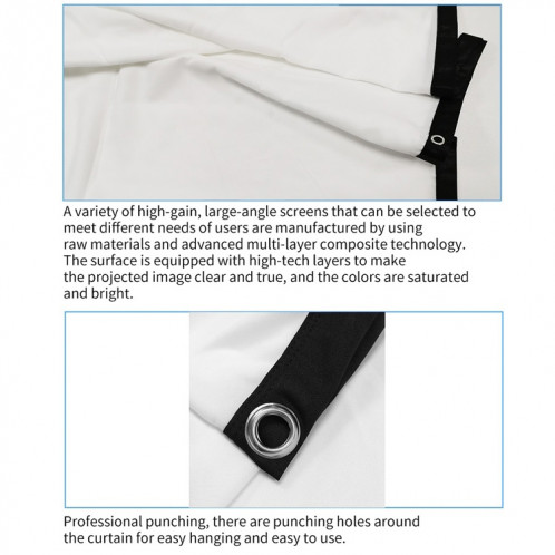 Rideau de film de projecteur en polyester fin pliable simple, taille : 120 pouces (4:3) zone de projection : 240 x 180 cm SH3910197-011