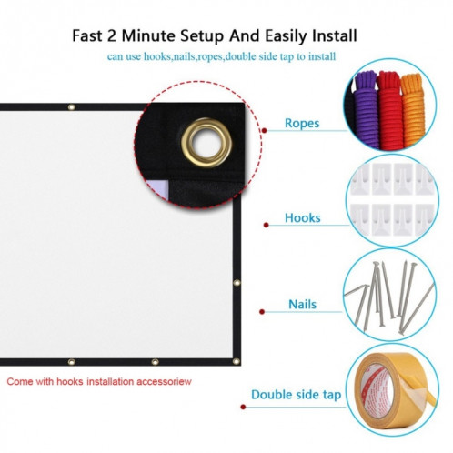 Rideau de film de projecteur en polyester fin pliable simple, taille : 120 pouces (4:3) zone de projection : 240 x 180 cm SH3910197-011