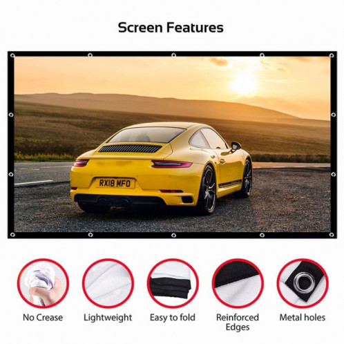 Rideau de film de projecteur en polyester fin pliable simple, taille : 120 pouces (4:3) zone de projection : 240 x 180 cm SH3910197-011