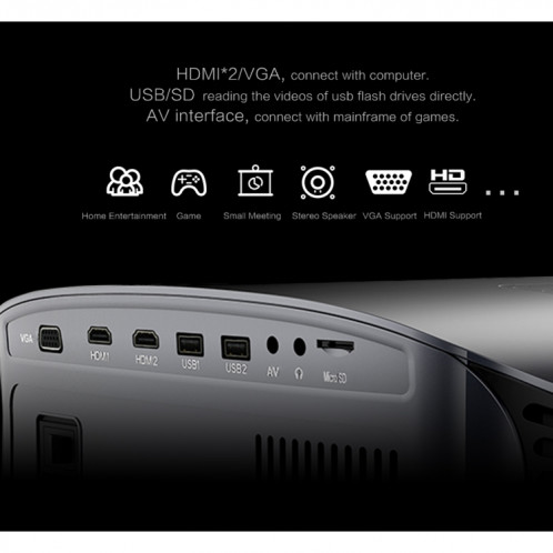 YG610 1280x768P projecteur numérique portable de cinéma maison LED HD, prise en charge de la connexion enfichable de téléphone portable SH94431824-011