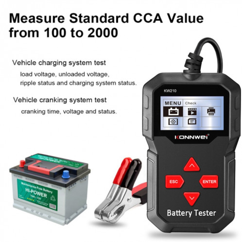 Détecteur de batterie de résistance de capacité de batterie de test de batterie de voiture KONNWEI KW210 SK9473128-017
