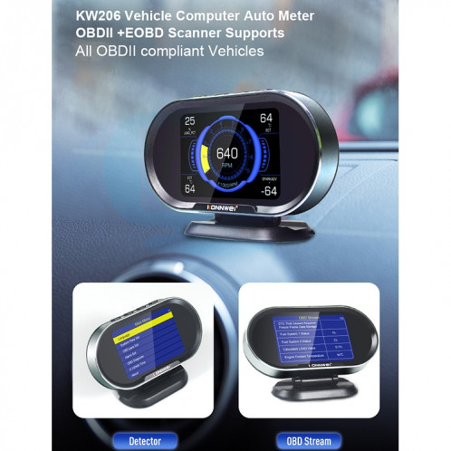 KONNWEI KW206 Scanner de défaut de voiture OBDII / EOBD12V 2 en 1 + moniteur LCD 3,5 pouces SK94751505-017