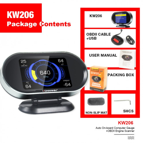 KONNWEI KW206 Scanner de défaut de voiture OBDII / EOBD12V 2 en 1 + moniteur LCD 3,5 pouces SK94751505-017