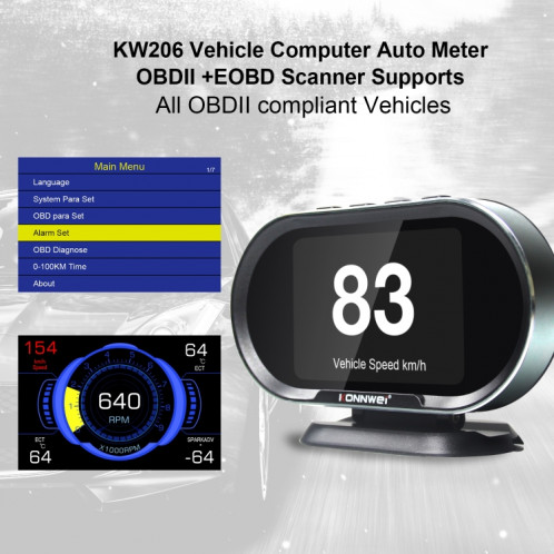 KONNWEI KW206 Scanner de défaut de voiture OBDII / EOBD12V 2 en 1 + moniteur LCD 3,5 pouces SK94751505-017