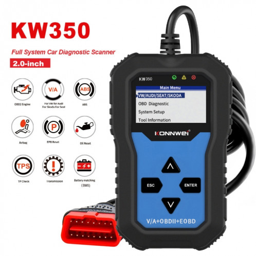 Scanner de détecteur de Diagnostic de voiture KONNWEI KW350 OBDII 12 V avec écran d'affichage noir et blanc de 2 pouces V007 pour Audi / Volkswagen SK9477820-019