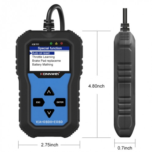 Scanner de détecteur de Diagnostic de voiture KONNWEI KW350 OBDII 12 V avec écran d'affichage noir et blanc de 2 pouces V007 pour Audi / Volkswagen SK9477820-019