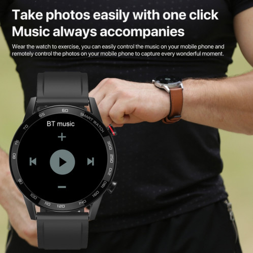 Q88 Montre intelligente Bluetooth à double mode à écran tactile de 1,28 pouces, moniteur de sommeil / moniteur de fréquence cardiaque / surveillance de la pression artérielle (bracelet en cuir noir) SH701B634-020