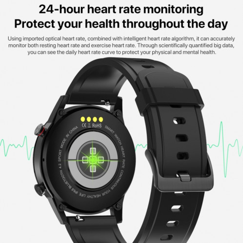 Q88 Montre intelligente Bluetooth à double mode à écran tactile de 1,28 pouces, moniteur de sommeil / moniteur de fréquence cardiaque / surveillance de la pression artérielle (bracelet en cuir noir) SH701B634-020