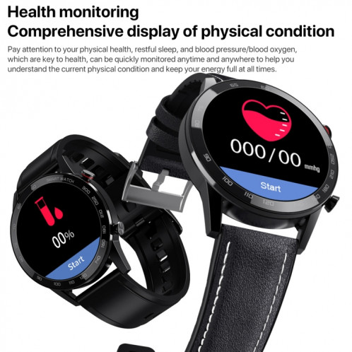 Q88 Montre intelligente Bluetooth à double mode à écran tactile de 1,28 pouces, moniteur de sommeil / moniteur de fréquence cardiaque / surveillance de la pression artérielle (bracelet en cuir noir) SH701B634-020