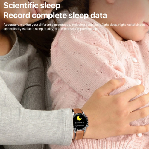 Q88 Montre intelligente Bluetooth à double mode à écran tactile de 1,28 pouces, moniteur de sommeil / moniteur de fréquence cardiaque / surveillance de la pression artérielle (bracelet en cuir noir) SH701B634-020
