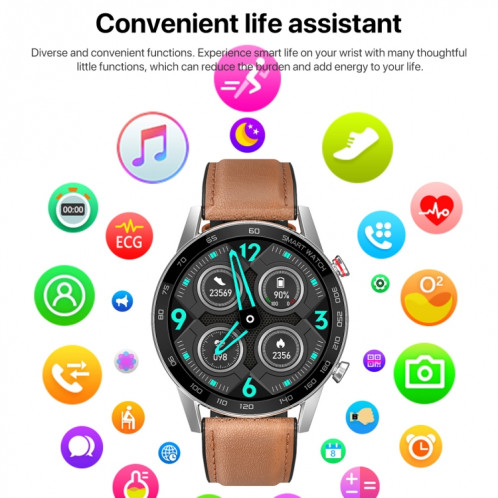 Q88 Montre intelligente Bluetooth à double mode à écran tactile de 1,28 pouces, moniteur de sommeil / moniteur de fréquence cardiaque / surveillance de la pression artérielle (bracelet en cuir noir) SH701B634-020
