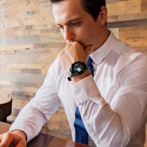 Q88 Montre intelligente Bluetooth à double mode à écran tactile de 1,28 pouces, moniteur de sommeil / moniteur de fréquence cardiaque / surveillance de la pression artérielle (bracelet en cuir noir) SH701B634-020