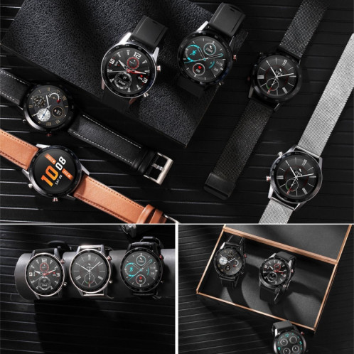 Q88 Montre intelligente Bluetooth à double mode à écran tactile de 1,28 pouces, moniteur de sommeil / moniteur de fréquence cardiaque / surveillance de la pression artérielle (bracelet en cuir noir) SH701B634-020